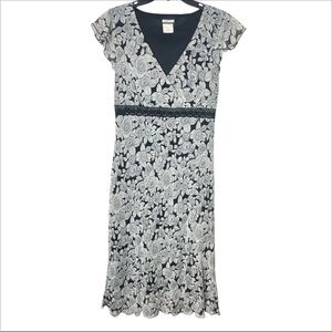 Believe Women’s Y2K Babydoll Midi Dress Black White Rose Flutter Size 10 Empire